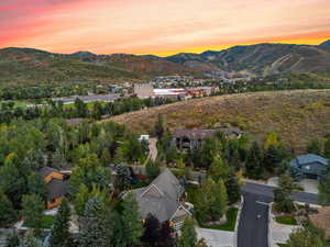 Aerial view at dusk of a mountain view