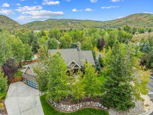 View from above of property featuring a mountain backdrop