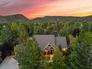 Aerial view at dusk of a mountain view