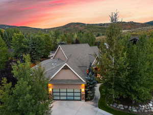 Aerial view at dusk of a mountain view