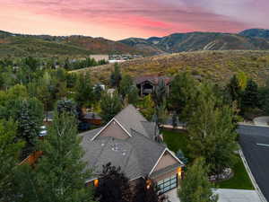 Aerial view at dusk of a mountain view