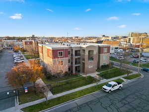 View of building exterior with a fenced front yard