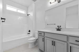 Bathroom with vanity and shower / washtub combination