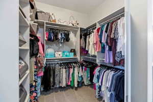 Walk in closet with light carpet