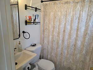 Master Bathroom featuring a shower with curtain and a sink