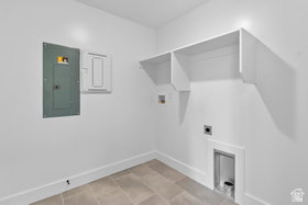 Laundry area featuring electric panel, washer hookup, and electric dryer hookup