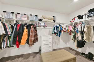 Walk in closet featuring carpet floors