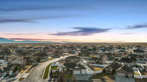 Aerial view at dusk of a residential view