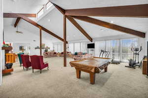 Game room featuring billiards, light carpet, and recessed lighting