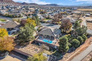 Aerial perspective of suburban area featuring mountains