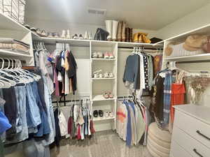 Walk in closet with light carpet