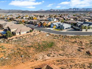 Aerial perspective of suburban area with mountains