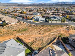 Aerial perspective of suburban area featuring mountains
