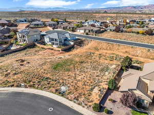 Aerial perspective of suburban area with mountains