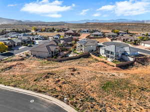 Aerial view of residential area with mountains