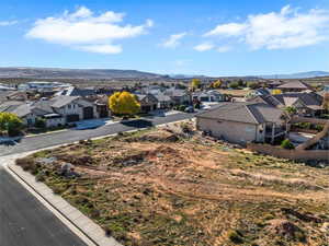 Aerial view of residential area with mountains