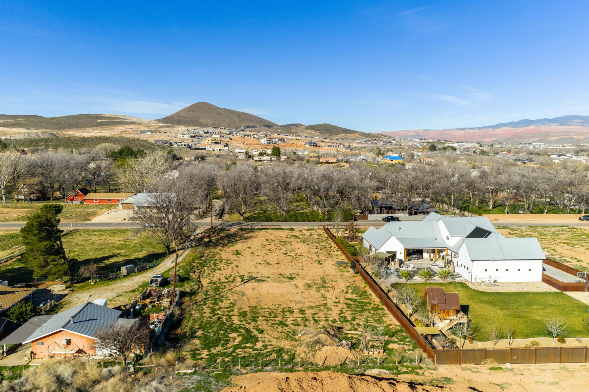 Drone / aerial view of a mountain backdrop