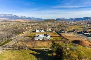 Aerial perspective of suburban area featuring mountains