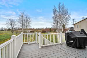 Spacious deck perfect for outdoor dining, relaxing, and enjoying the peaceful backyard setting.