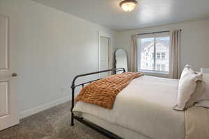 Bedroom featuring baseboards and carpet