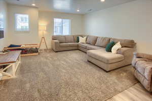 Living room with recessed lighting