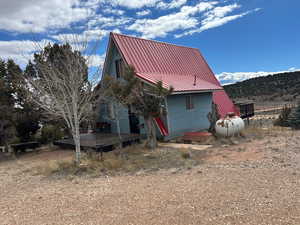 Rear view of property featuring a metal roof
