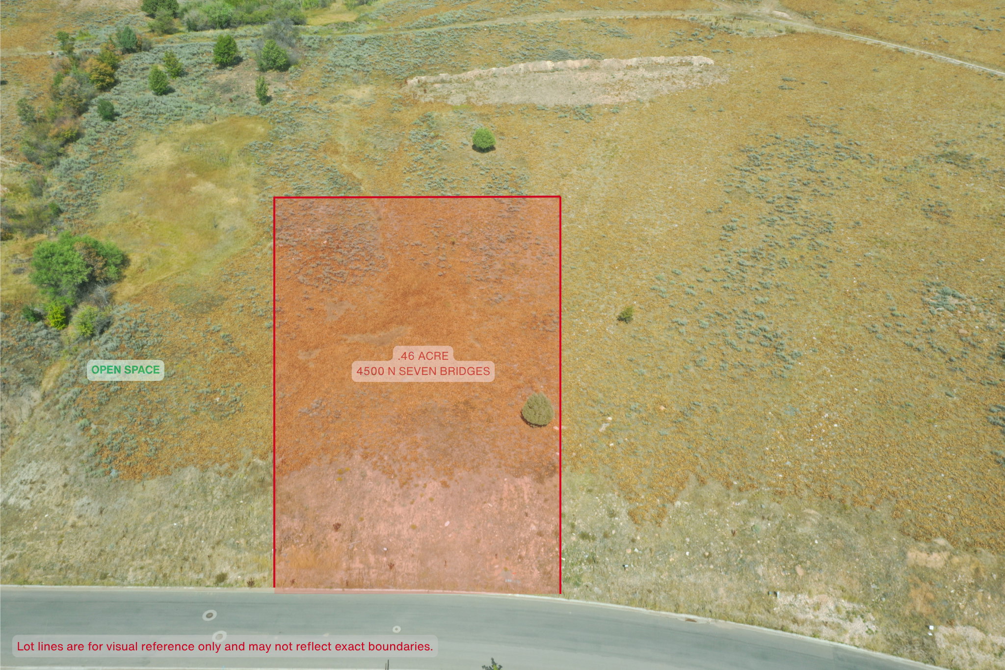 Aerial overview of property's location with property boundaries highlighted