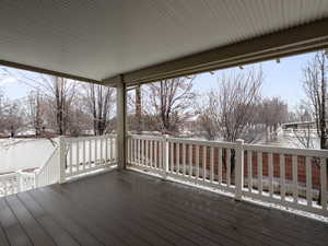 View of snow covered deck