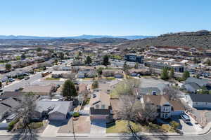 Aerial perspective of suburban area featuring mountains