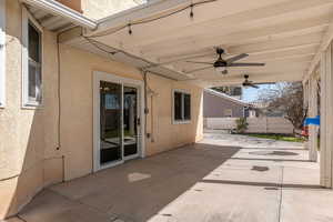View of patio / terrace featuring ceiling fan