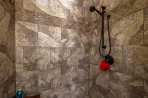 Bathroom view of a tile shower