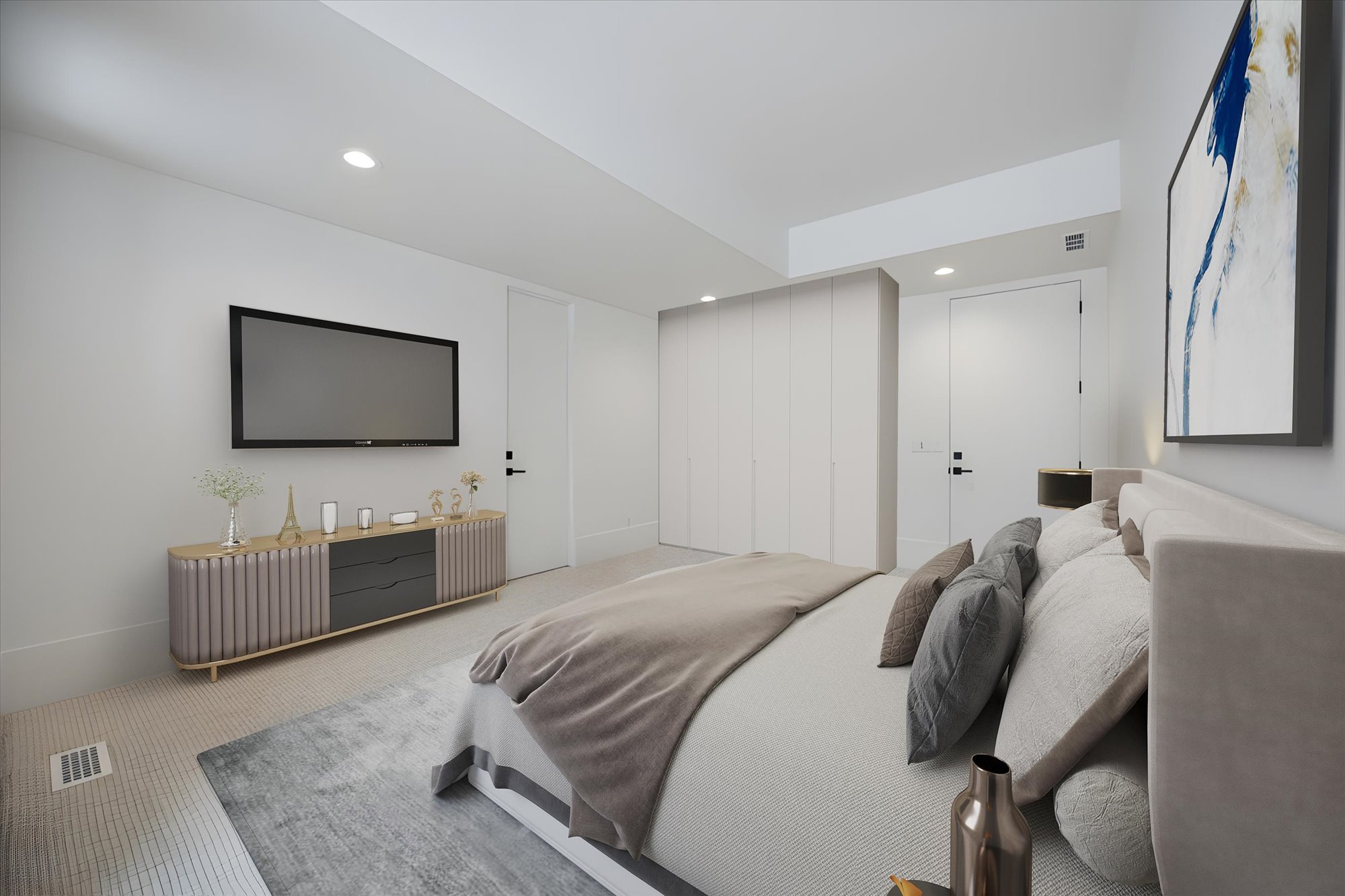 Bedroom featuring carpet and recessed lighting