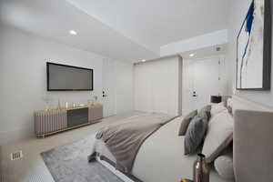 Bedroom featuring carpet and recessed lighting