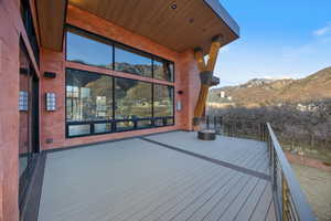 Wooden terrace with a mountain view