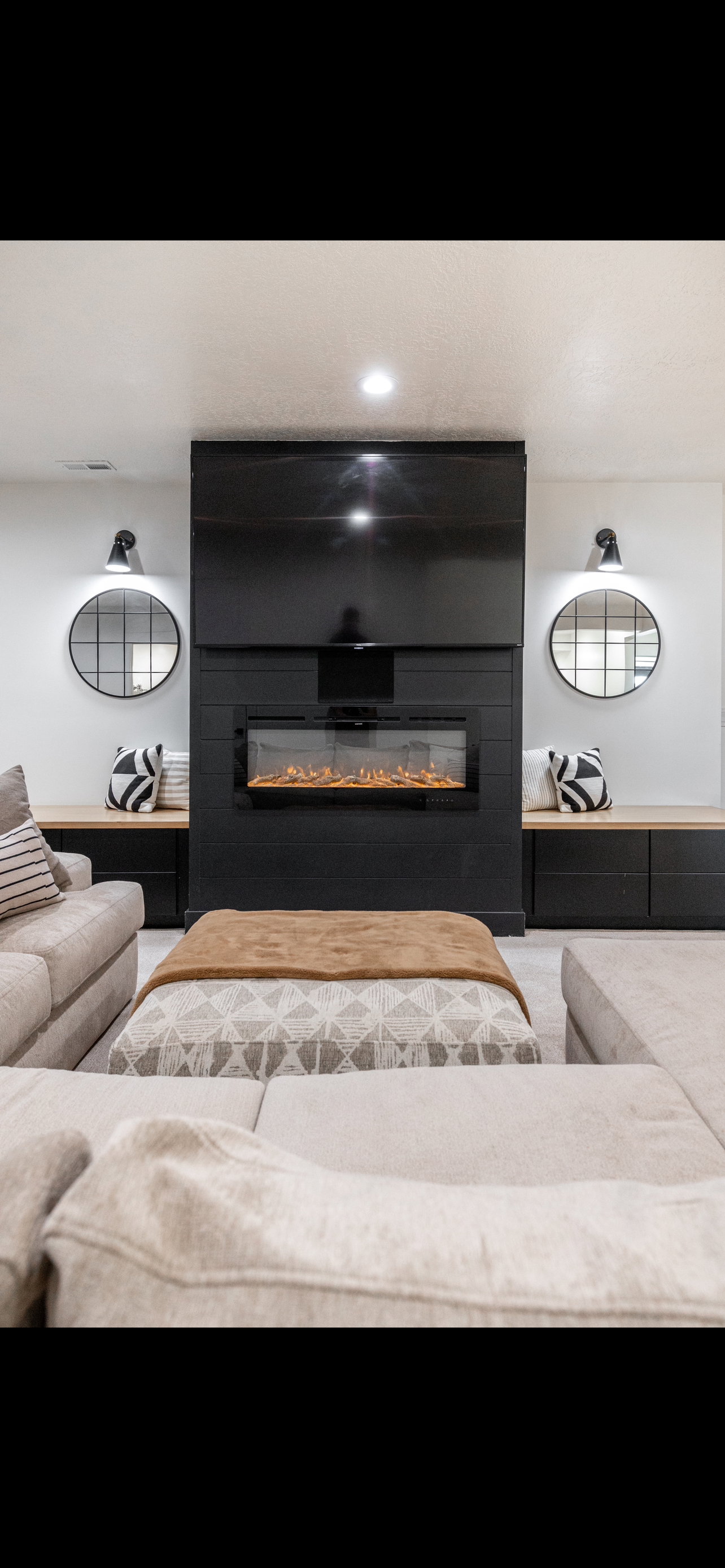 Detailed view of a glass covered fireplace