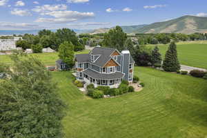 Drone / aerial view of a mountainous background
