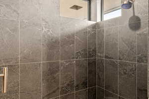 Bathroom view of tiled shower