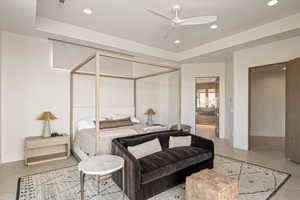 Bedroom with recessed lighting and ceiling fan