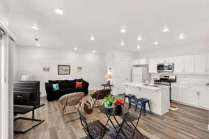 Living area featuring recessed lighting and light wood-style floors