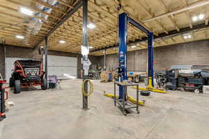 Garage with concrete block wall