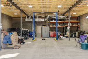 Garage with concrete block wall