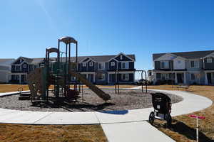 Communal playground with a residential view