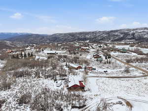 Drone / aerial view of a mountainous background