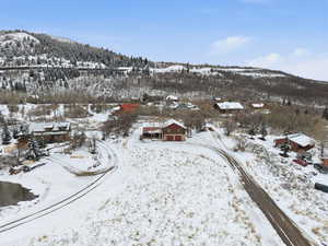 Drone / aerial view of a mountainous background