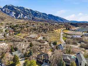 Aerial perspective of suburban area featuring mountains