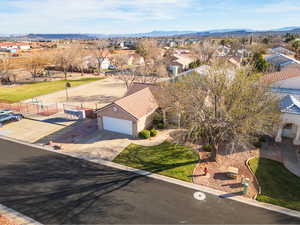 Aerial perspective of suburban area featuring mountains