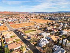 Aerial perspective of suburban area with mountains