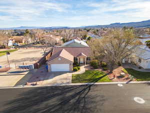Aerial perspective of suburban area with mountains
