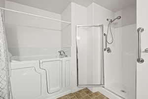 Walk-in tub and separate shower