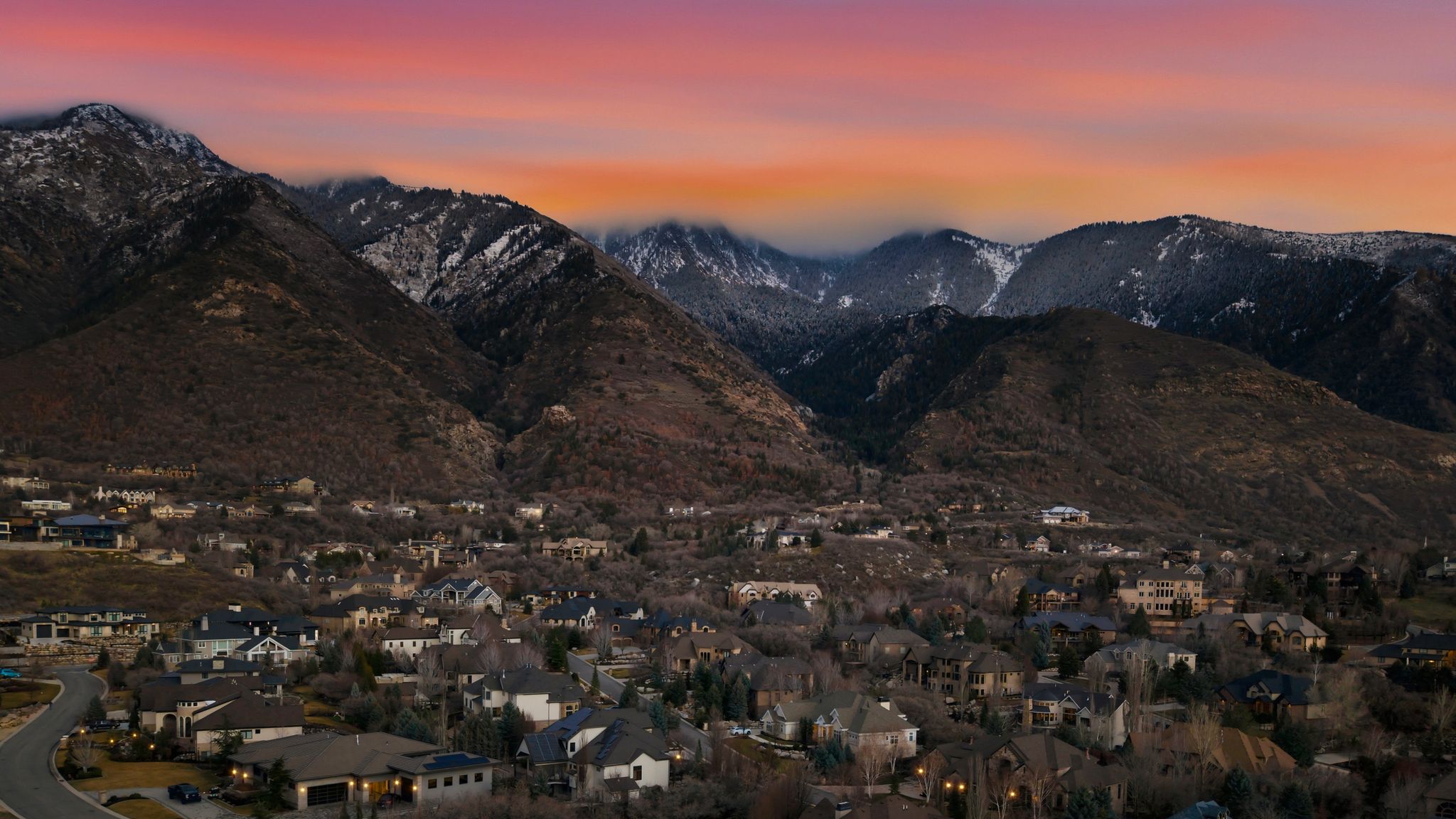 Twilight View of mountain background featuring nearby suburban area